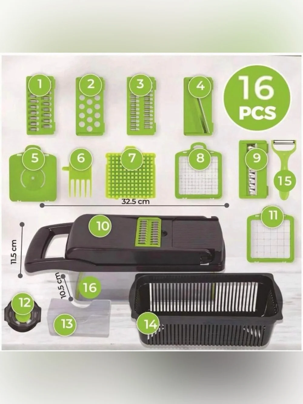 Multi-Blade Vegetable Chopper & Slicer - Black with Lime Green Blades